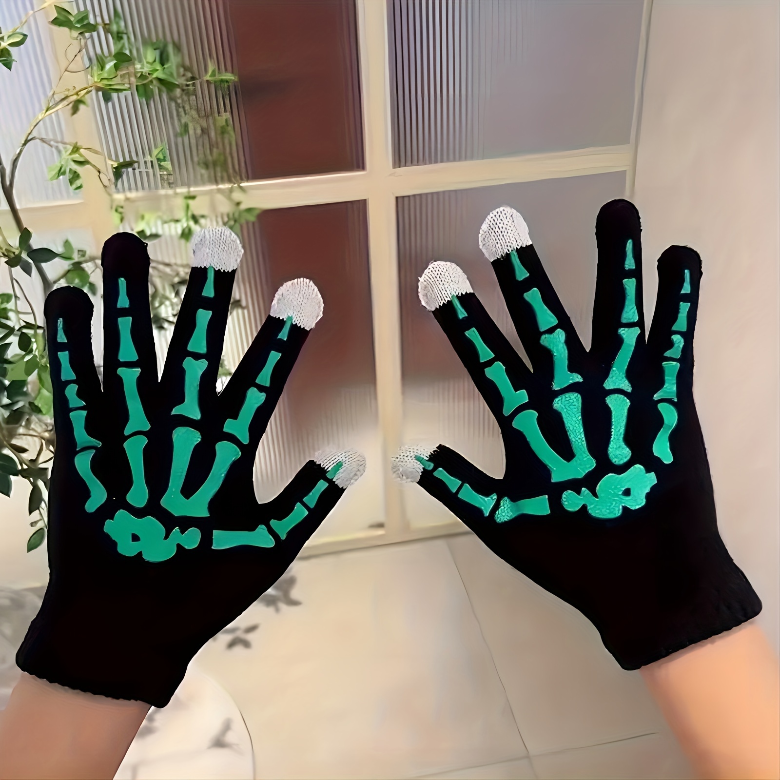 

Skeleton Print Knit Gloves - Warm, Anti-slip Full Finger Cycling Mittens For