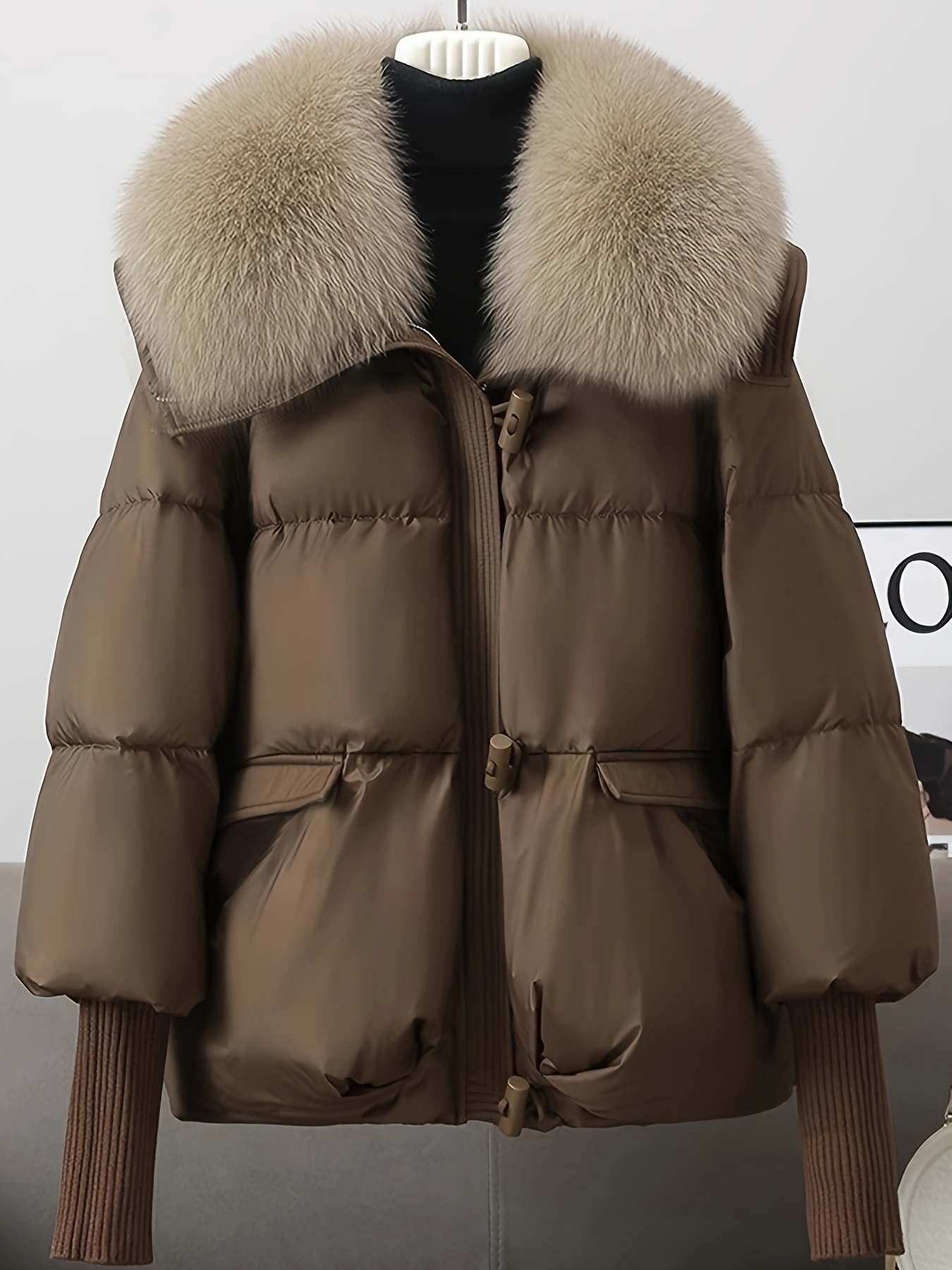 womens loose fit winter coat with removable   fur hood thickened long sleeve casual jacket brown button   casual winter wear   fur hooded coat thickened coat