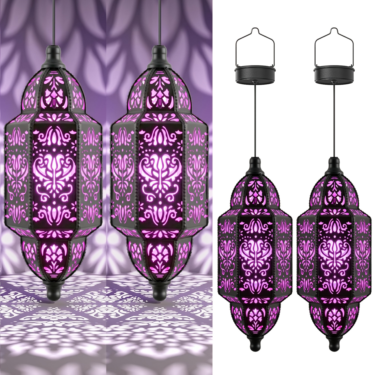 TEMU 2-pack Solar Lanterns For Outdoor, Moroccan Style 44 Hanging Lights With Cut-out Design For Garden Patio Pathway Decor/halloween Decorations