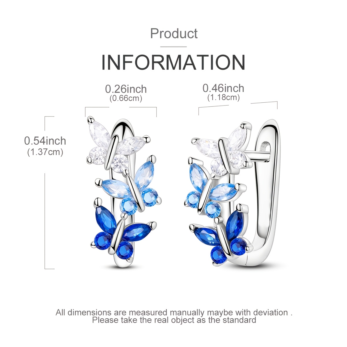 Elegant White Golden Plated Gradient Blue Butterfly Hoop Earrings