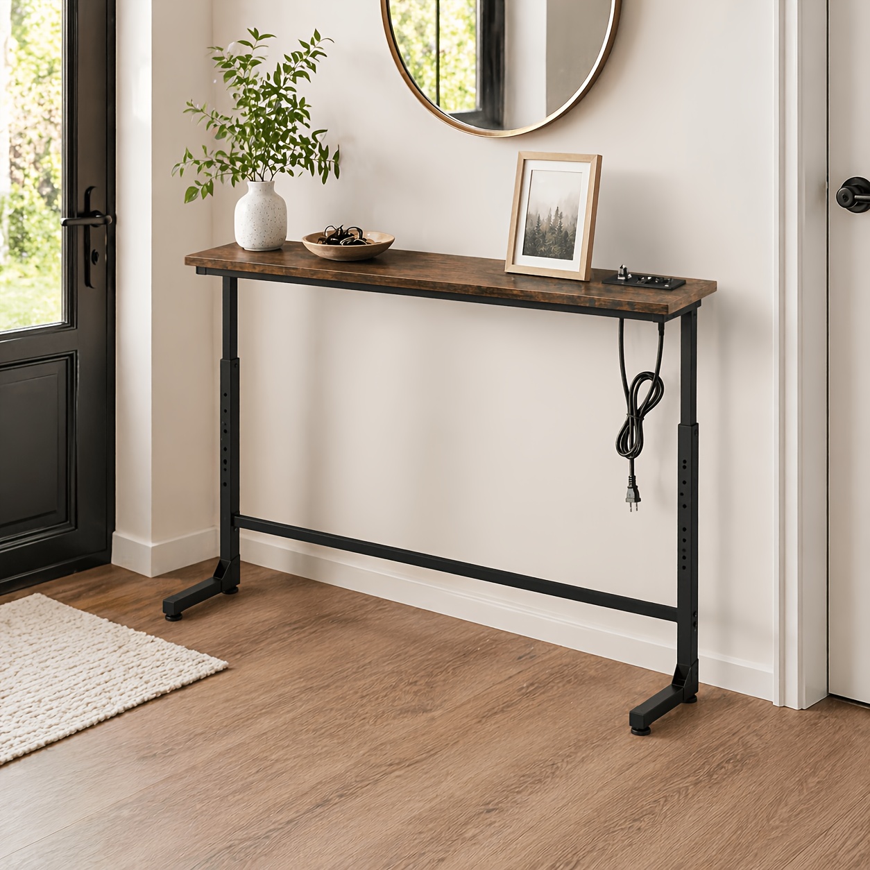 TEMU Porch Table, Small Table, Adjustable Console Table With Built-in Power Socket, Height-adjustable Entrance Table With Frame, Narrow Table For