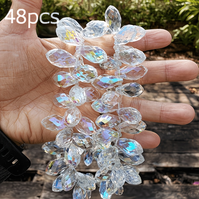 TEMU 24/48pcs Ab Teardrop Crystal Beads Beads And Bead Assortments 6x12mm Water Drop Glass Beads Suitable For Transparent Christmas Gifts Jewelry