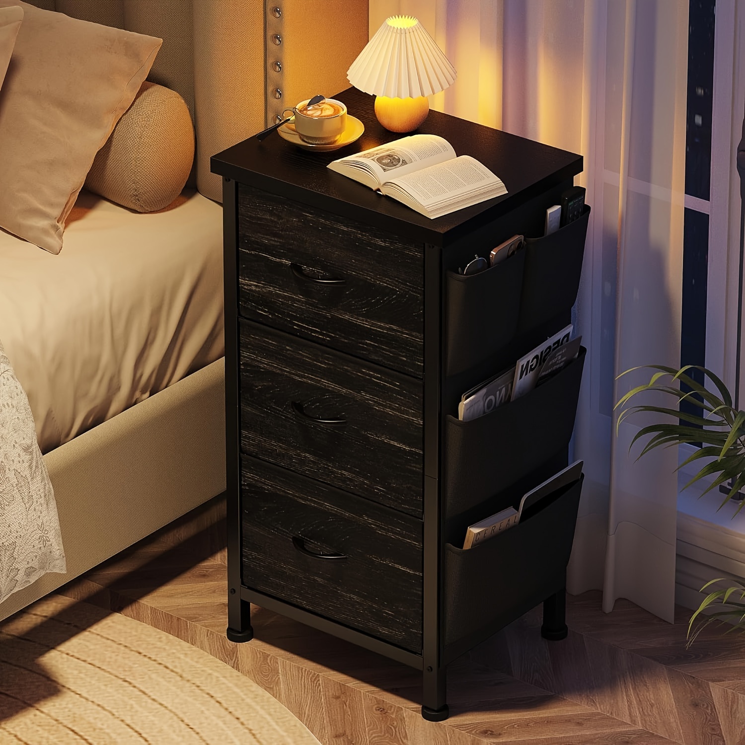 3-Drawer Black Bedside Cabinet Nightstand - Modern MDF, 30x30x55cm, Assembly Required