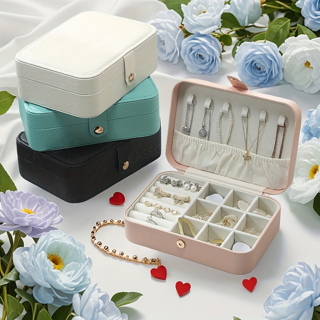 

1pc Travel-friendly 9 Compartment Leather Jewelry Box For Necklaces, Earrings, And Rings