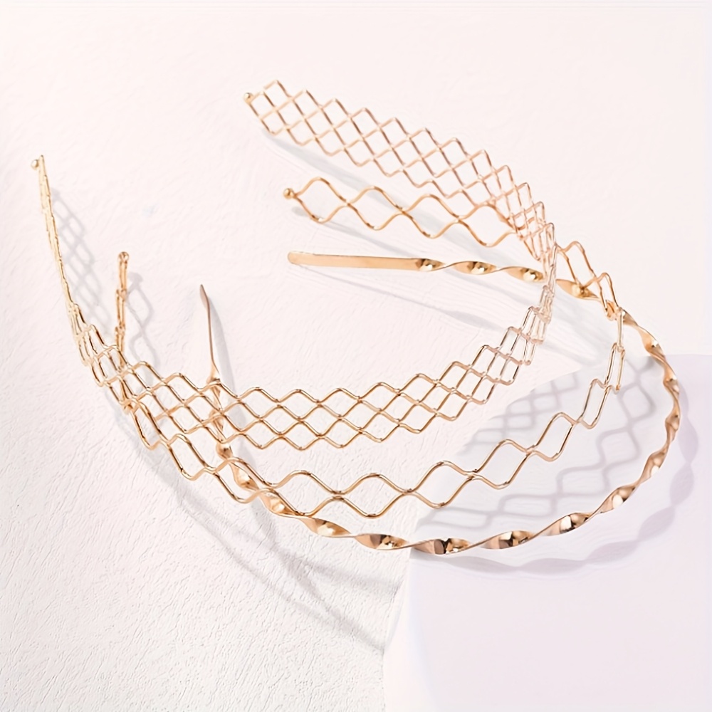 E-shop 3er-Pack/Damen Minimalistisches kleines -Basis-Stirnband, glänzendes goldenes Stirnband, Haar-Verzierung, Kopfbedeckung