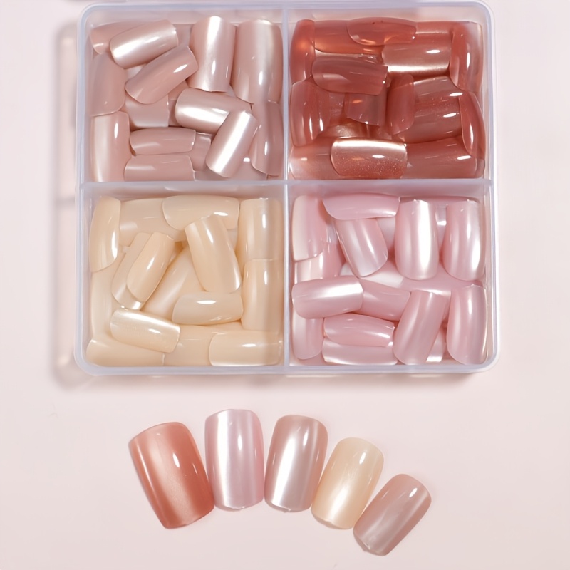 TEMU 96pcs Full Coverage Glossy Press-on Nail Set With Jelly Glue & Nail File - Y2k Trendy Medium-rectangular Removable Press-on Nails, Nude & Pastel Colors
