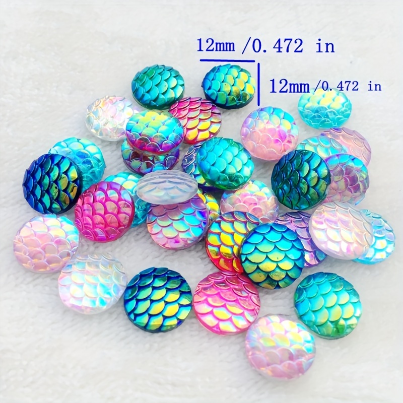 40pcs Per Bag Of Flat Back Rhinestone Resin Crystals In Mermaid Fish Scale Design, In Round And Heart Shapes For Embellishing Scrapbooks And Crafts