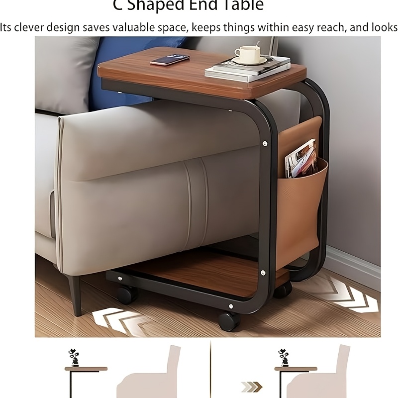 TEMU Tabouret à poulie de type C, table d'appoint assortie aux canapés avec un sac de rangement ; table d'appoint coulissante sous canapé adaptée aux