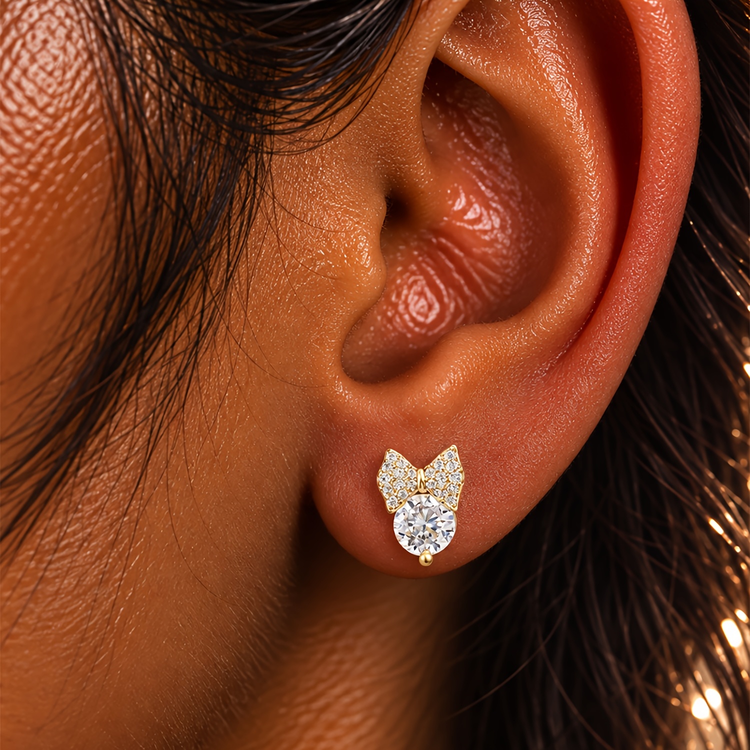 2pcs Vintage-Style Bow Stud Earrings, 14K Gold-Plated