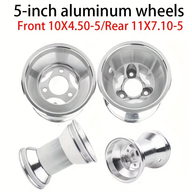 

5-inch Aluminum Kart Wheels: 10x4.50-5 Front / 11x7.10-5 Rear - Go-kart Car 4 Wheel Rims