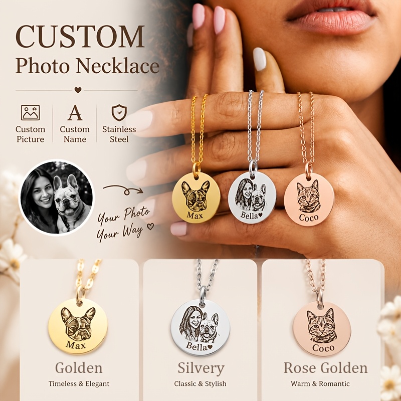 Custom Name and Photo Necklace Stainless Steel Jewelry