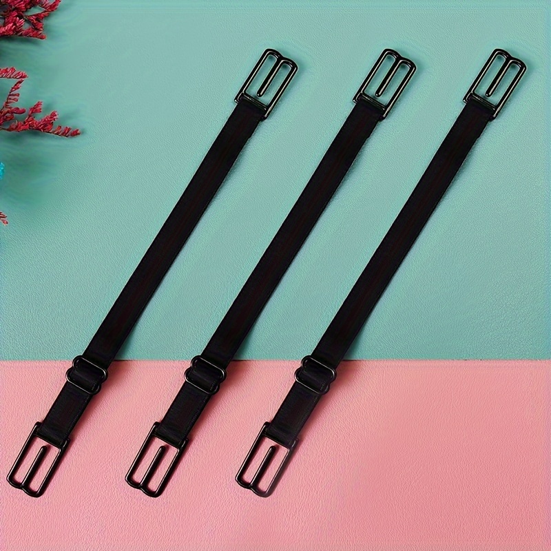 3-Pack Bra Straps Holder Anti-slip Elastic Adjustable Clips, Lingerie Accessory, Undergarment Shoulder Strap Fix With Metal Buckles, Black/White/Beige