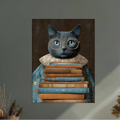 2d , 1 pieza vintage bohemio de gato - gato con gafas y collar de pila de libros, póster de en , y , para hogar, escritorio, sala de estudio o biblioteca - instalación con gancho, no necesita , decoración ,
