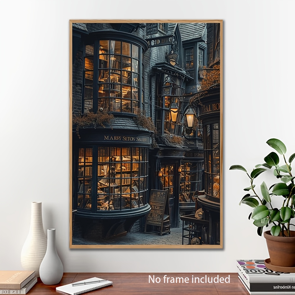 

Room Decor 1pc Wizarding Library View Canvas Art Print, High- Canvas Material, , 15.7x23.6 Inches, For Home Office, Bedroom, Living Room, Cafe, Bar, And Library Decoration