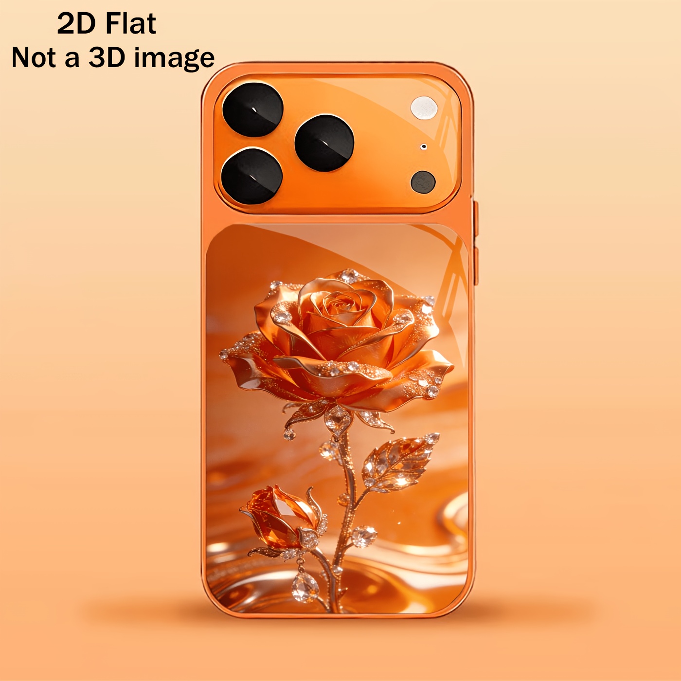 TEMU Phone Case: 2dflat Orange/golden Rose Pattern, Orange Glass Phone Case, Suitable For Iphone17/17pro/17air, 16/16pro/16promax/16plus,