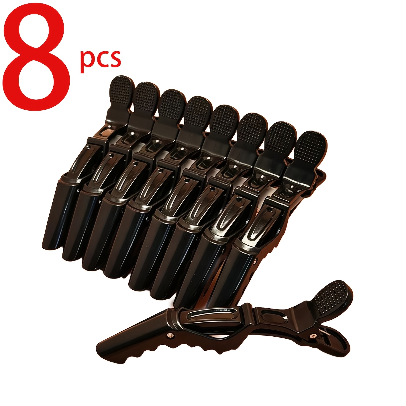 TEMU 8pcs Non-slip Crocodile Skin Hair Clips For Professional Hairstyling And Sectioning - Black