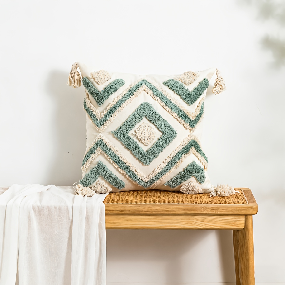1 Geometric Pattern Cushion Cover, Ethnic Retro Style, Tufting , For Living Room, Bedroom, Sofa Pillow Cover