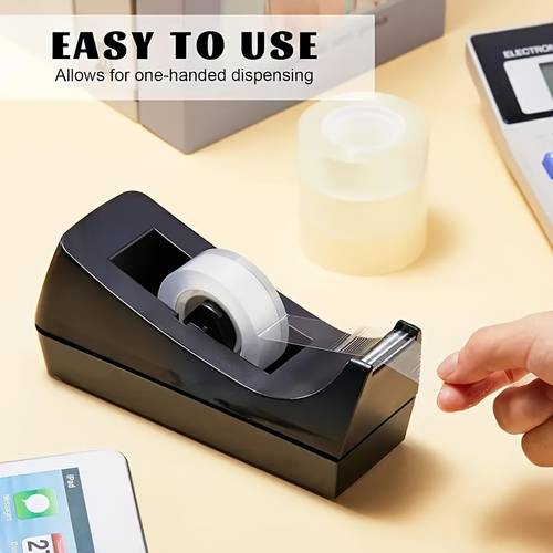 1pc heavy duty black desk tape dispenser office tape dispensers with non slip base sturdy tape roll holder for office use included for easy replacement