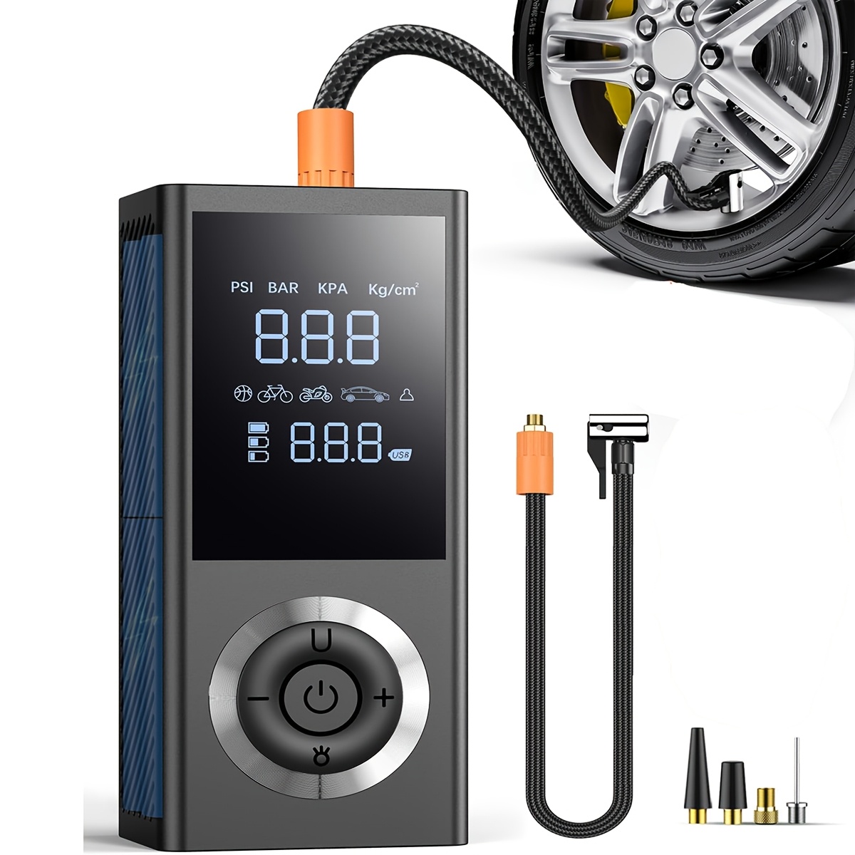 TEMU Compact Tire Inflator Featuring A Digital Pressure Gauge, Designed For Vehicles, New Model For 2026, Of 180 Psi, With A Rechargeable Battery, ,