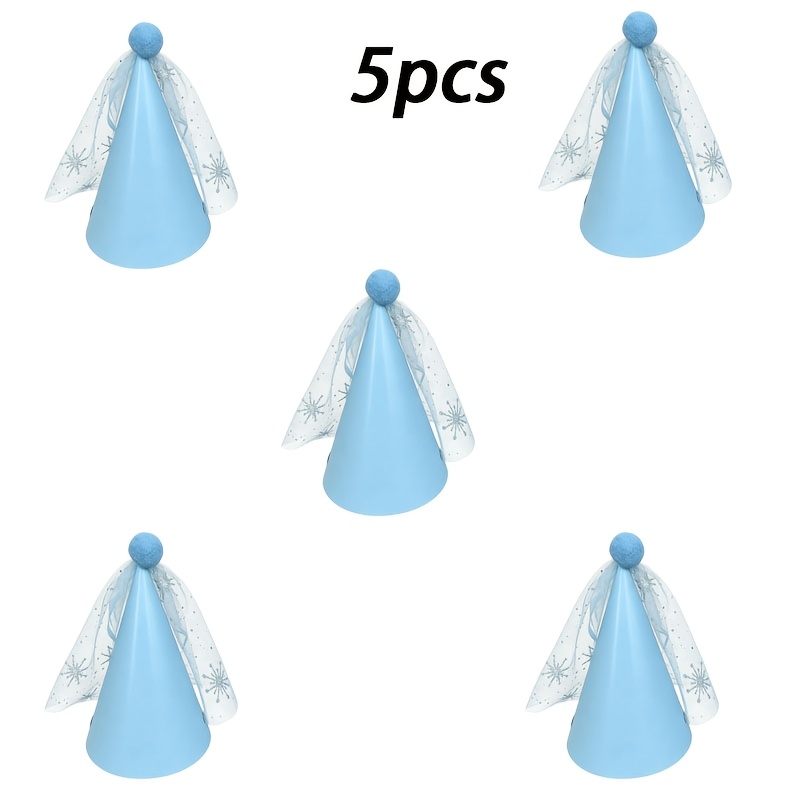TEMU Chapeaux de fête de neige , corps de chapeau en papier décoré en organza avec de neige et pompon bleu. Convient pour une fête sur le thème de de