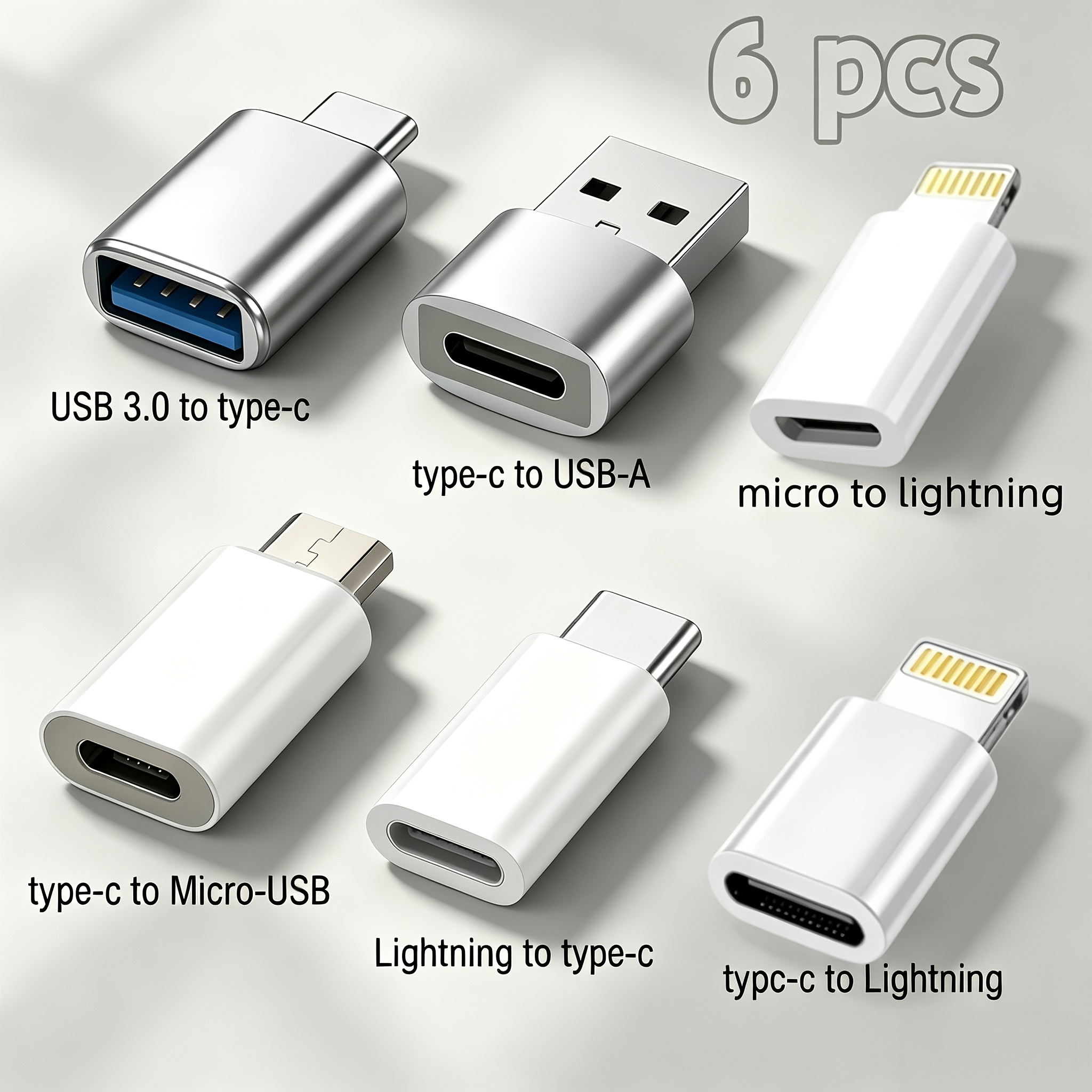 TEMU Kit de Adaptador de Carga 6/12 piezas, Set Convertidor USB-C Lightning Micro USB Todo en Uno, Carga y Sincronización de para iPhone, , iPad, de