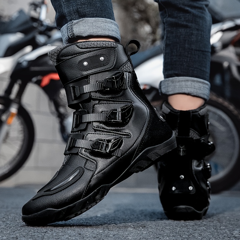 botas de motocicleta para hombre antideslizante, cierre con