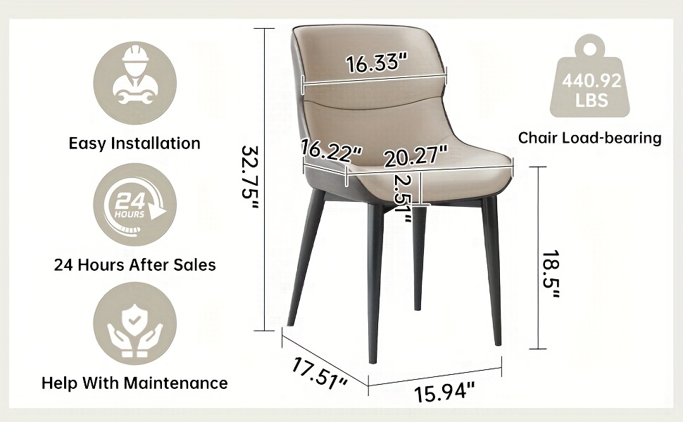 kitchen dining chair 2pcs set modern pu leather cushioned metal legs ergonomic chair suitable for indoor kitchen chairs in restaurants kitchens living rooms and breakfast rooms easy to assemble details 5