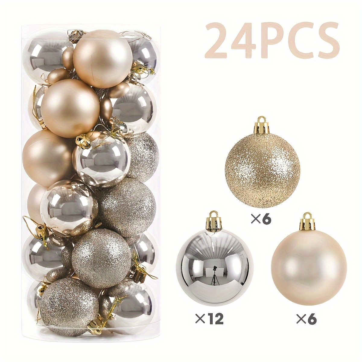 TEMU [customer ] 24pcs Christmas Ornament Set - Plastic Balls For Tree Decoration, & Party Decorations