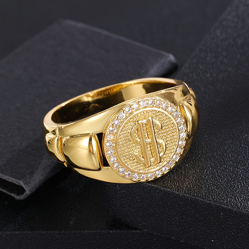 Golden Dollar Sign Ring with Cubic Zirconia & Copper