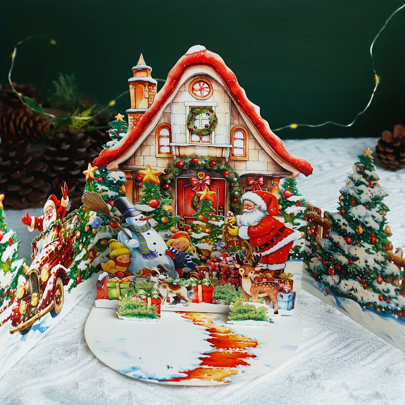 E-shop Merry Christmas Pop-Up-Karte, Frohe Weihnachten Grußkarte, Weihnachtsfeier Einladungskarte mit Umschlag, Weihnachtsdeko, Partyzubehör