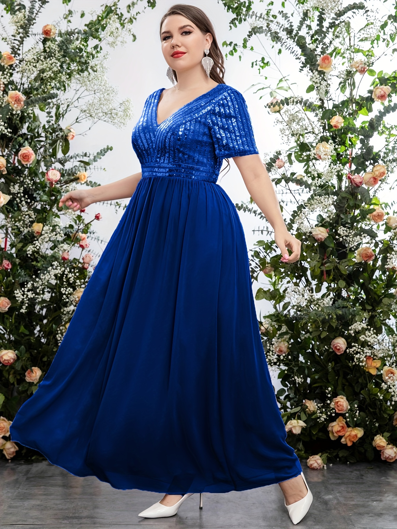 plus size elegant plus size sequin peplum dress navy blue v Temu