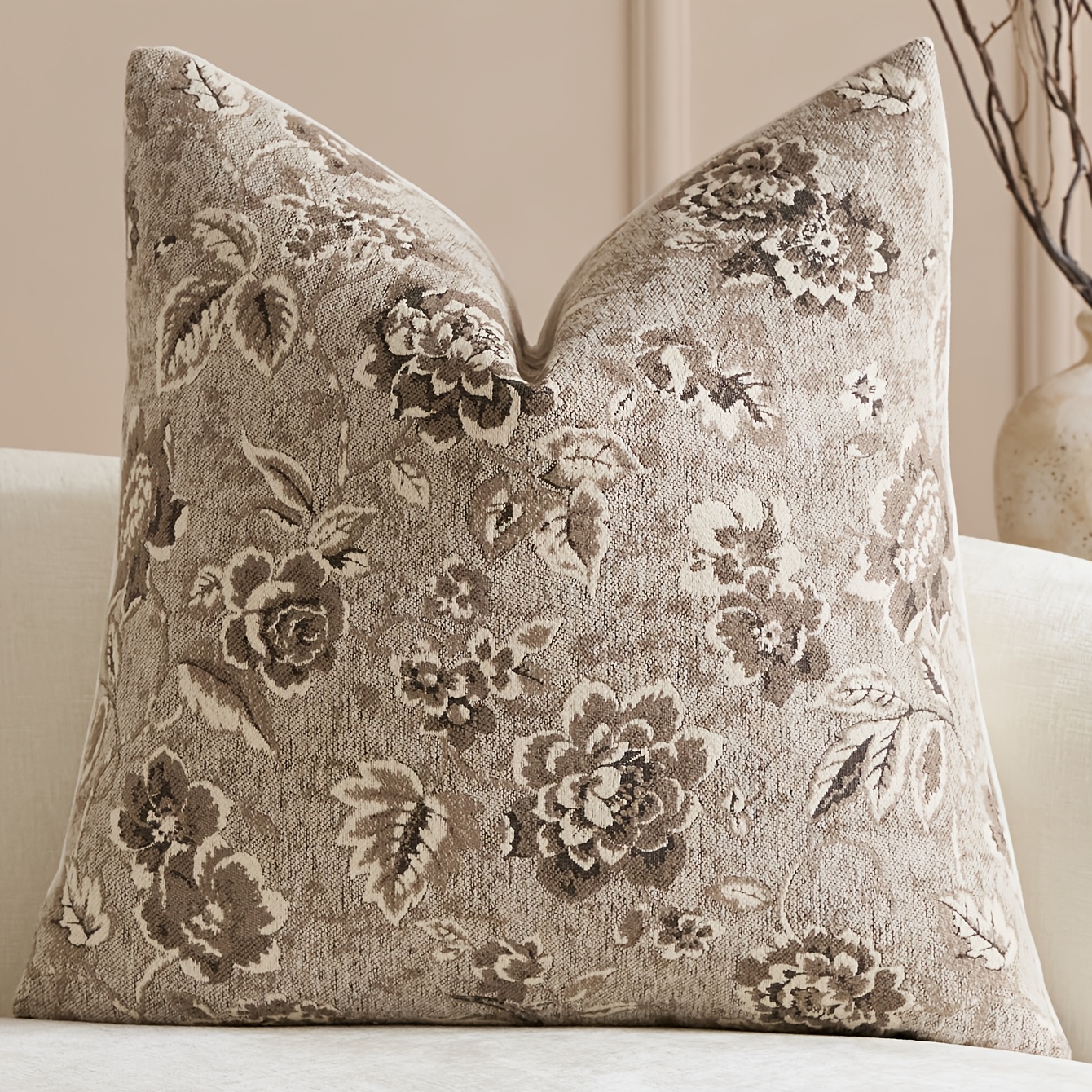 TEMU 1 stuks Sneeuw Nis Pioenroos Kussensloop, Landelijke Retro Stijl Kussenhoes, Sofa Woonkamer Slaapkamer Decoratieve Kussensloop