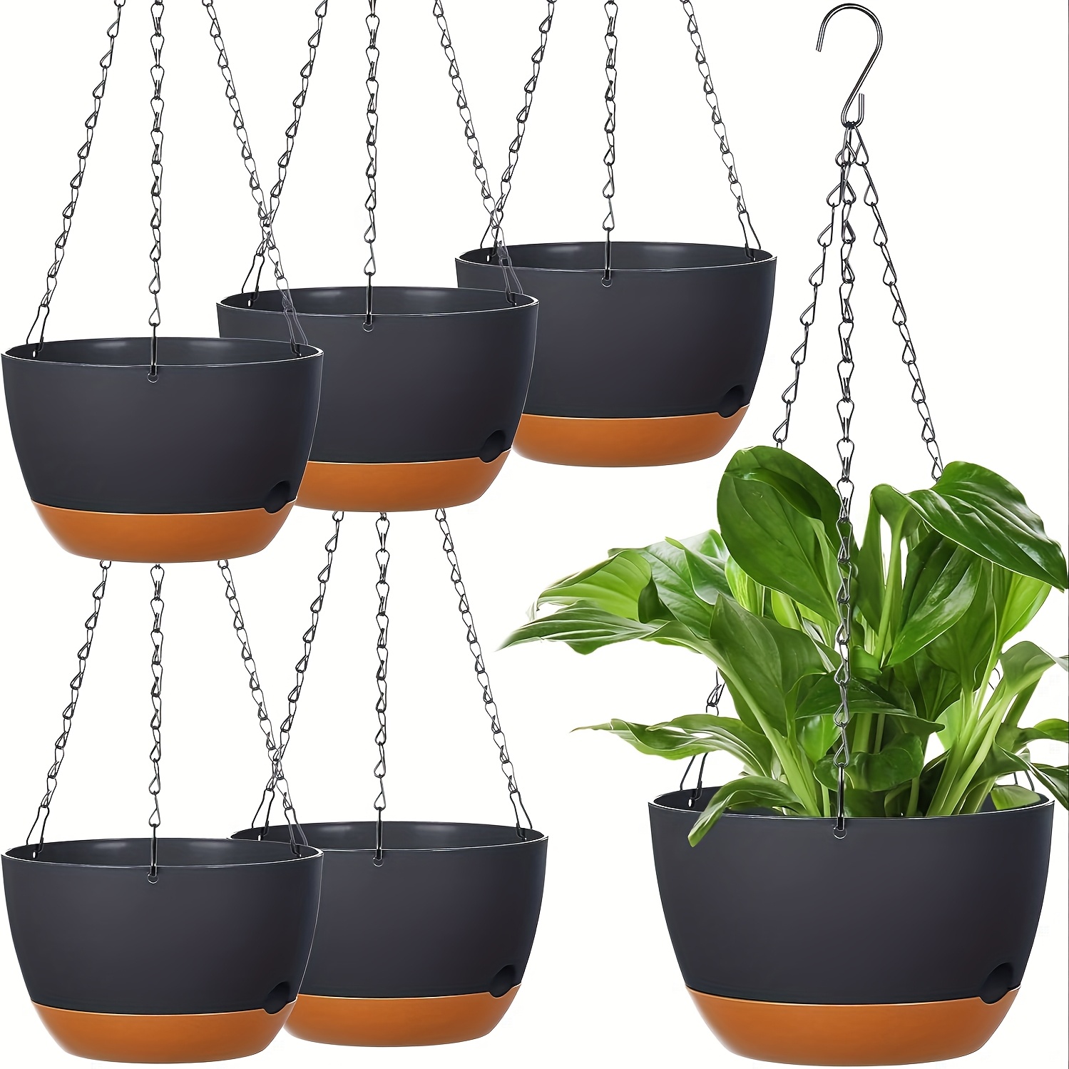 6 hanging 8 inch pots with drainage holes round hanging baskets suitable for indoor and outdoor plants featuring removable trays ideal for home gardens     and patio decoration
