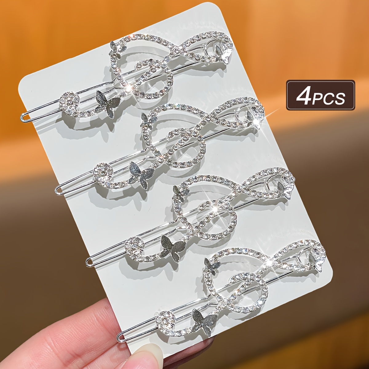 TEMU Set de 4 pinzas para el pelo para mujer, modernas y elegantes, bonitas, con pedrería , pinzas para el pelo con forma de nota musical, adecuadas