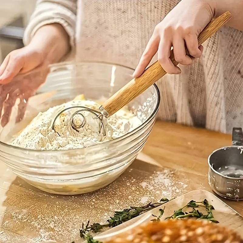 

1pc, Portable Stainless Steel Danish Dough Whisk With Wooden Handle, High-quality Manual Mixer Suitable For Baking Bread, Eggs, Pastries, And Cakes, A Kitchen Tool.