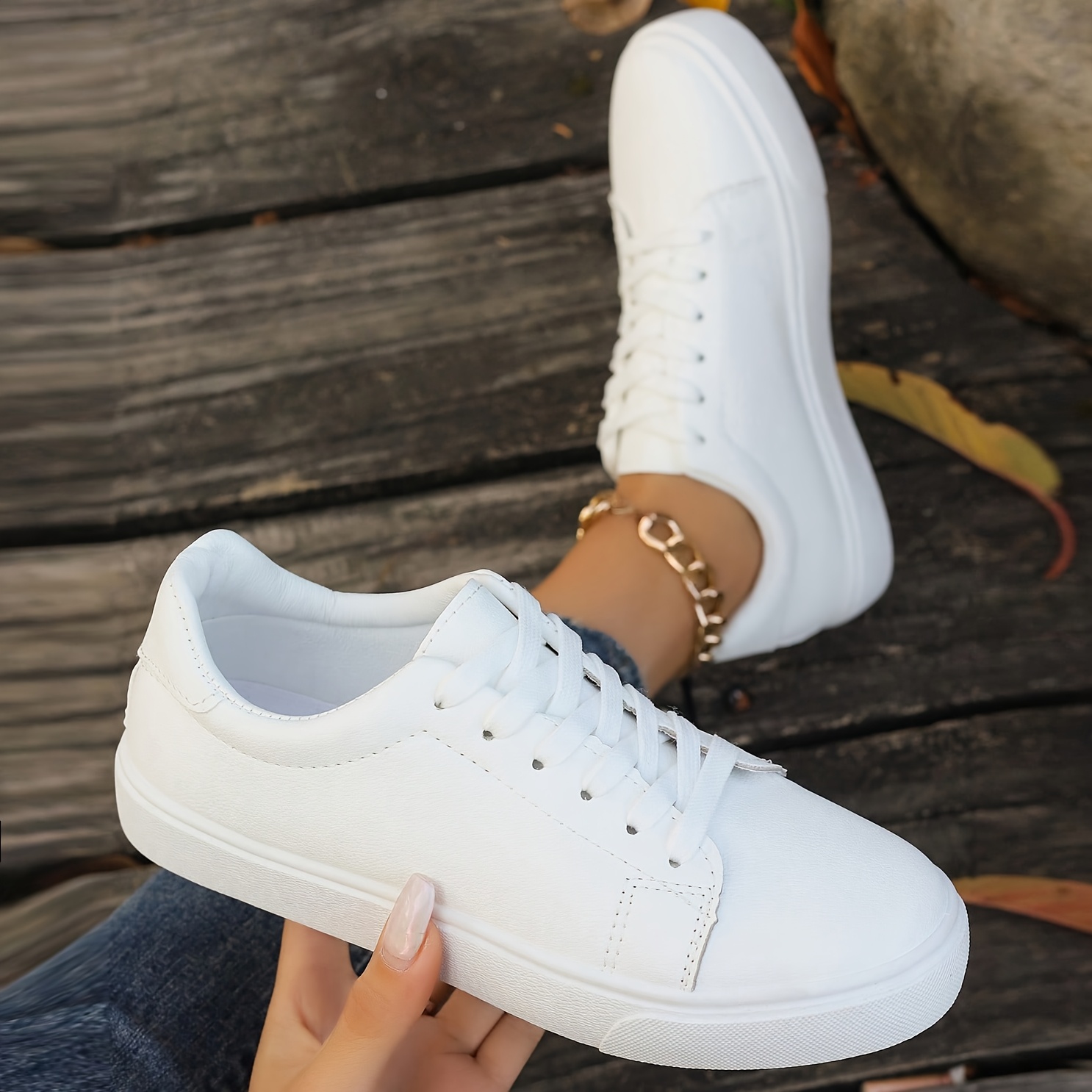 women's classic white low top sneakers comfortable lace Temu
