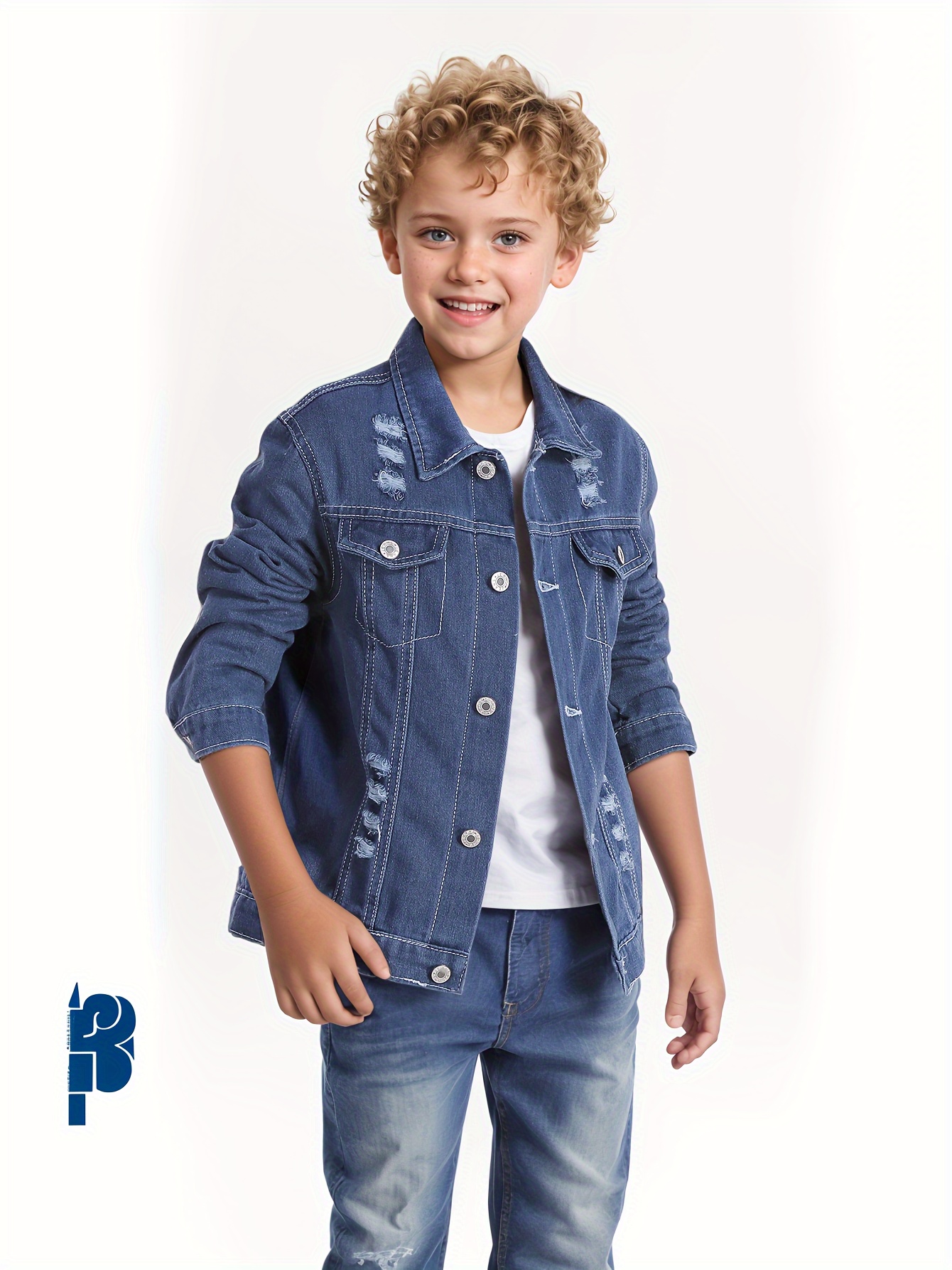 casual printed ripped boys denim jacket kids' fashion - Temu Georgia