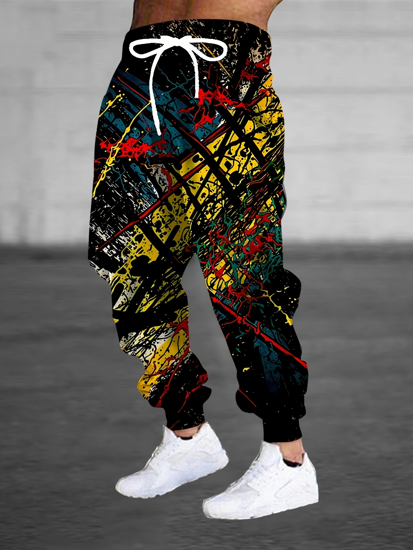 men's fashion abstract graffiti print sweatpants drawstring Temu