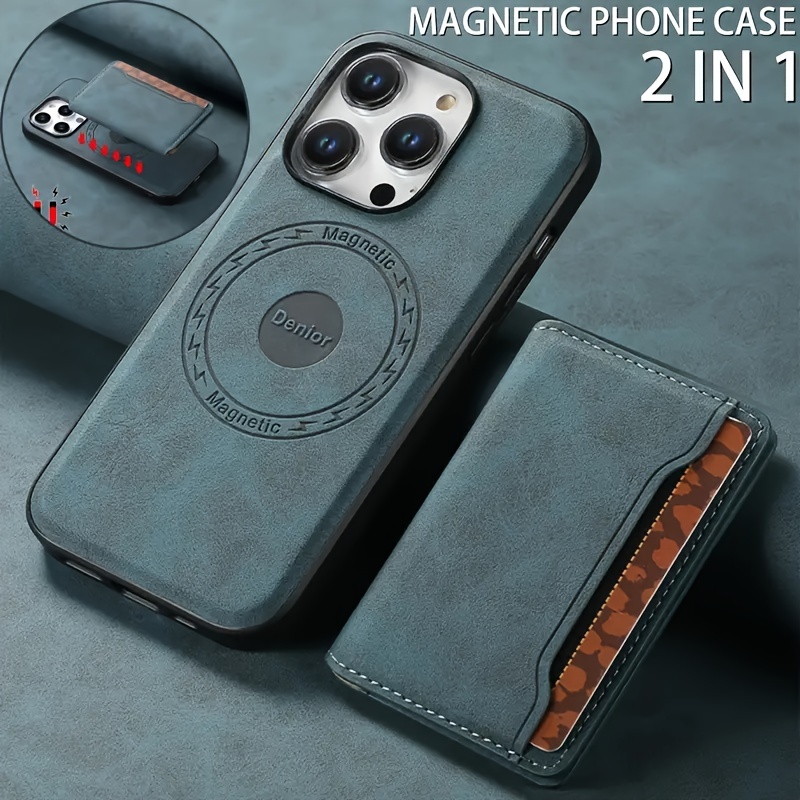 

Retro Faux Leather Magnetic Wallet Case For Iphone 15/14, 2 In 1 Detachable Design With Card Holder Slots, Shockproof Protective Cover Compatible With Magsafe Wireless Charging & Car Mount Features