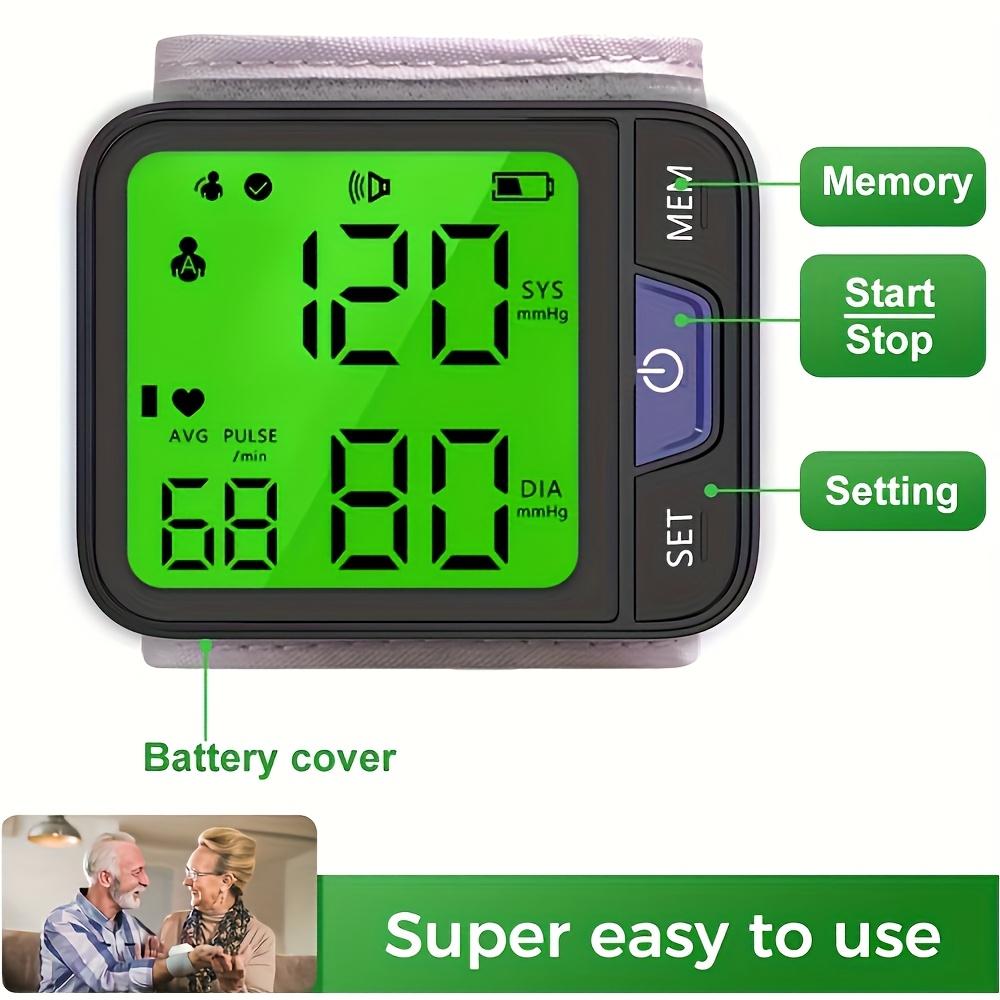 automatic wrist blood pressure monitor with voice 3 color backlit digital lcd display 240 memory storage for dual   portable adjustable cuff bp device for home use Product details 0