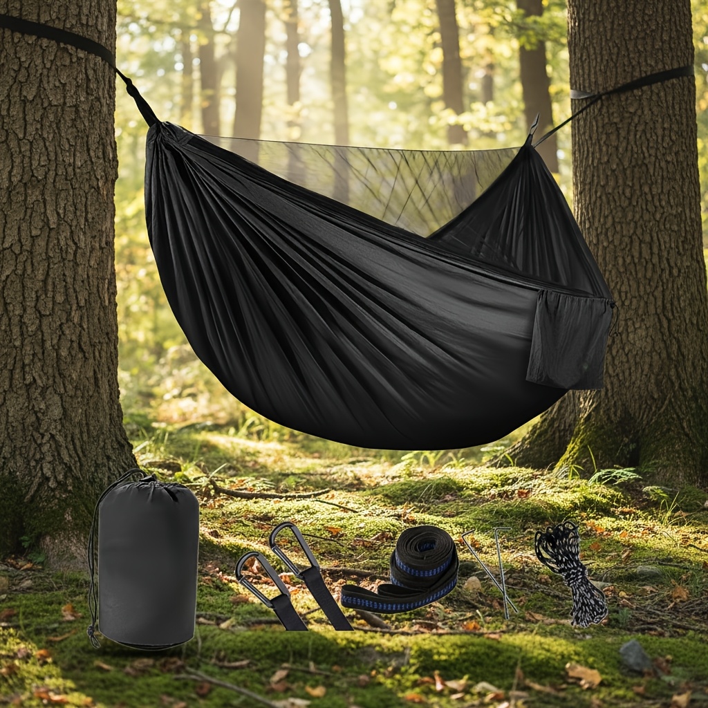TEMU Hamaca de nailon con mosquitera de 300 kg de capacidad | Transpirable, de secado rápido, portátil para uso en interiores/exteriores, ideal para