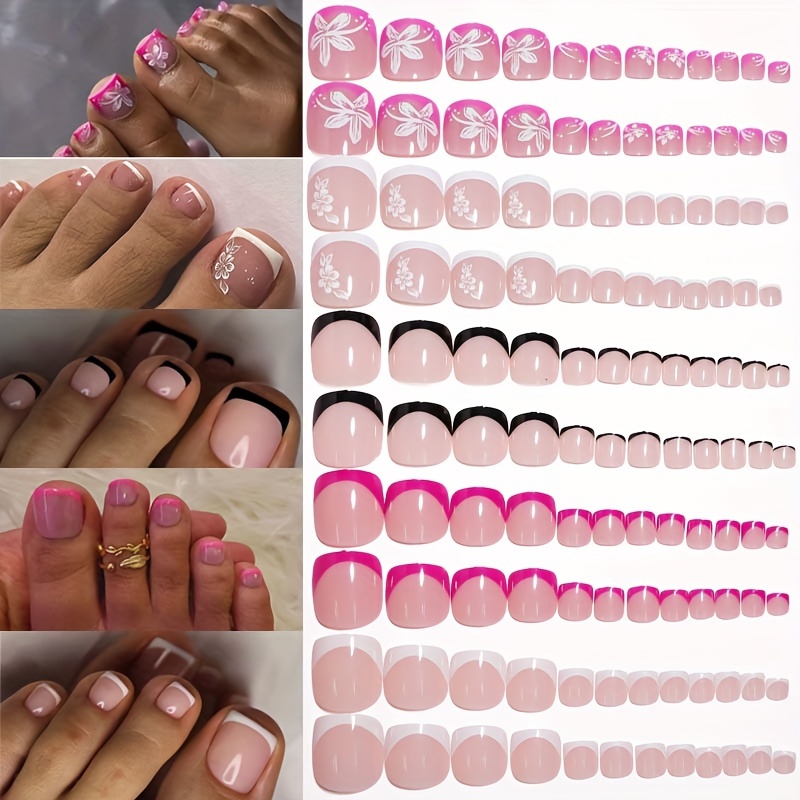 

120pcs French Tip -on Toenails Set - Fake , Length, False Toenail For And - For Diy Art