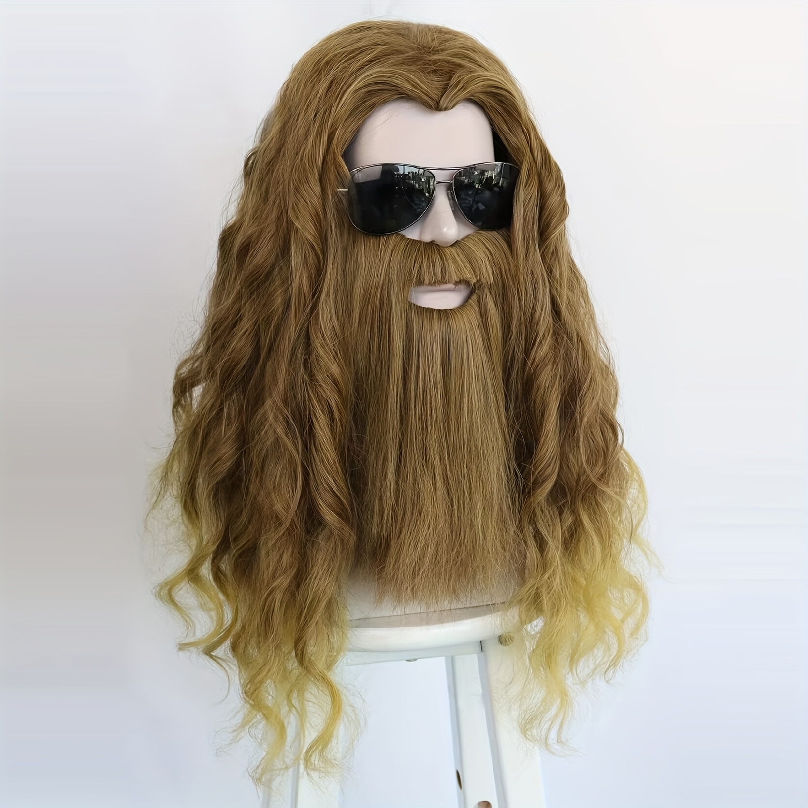 long brow straight curly cosplay wig has a long beard for men for music festival carnival comic exhibition   with sunglasses