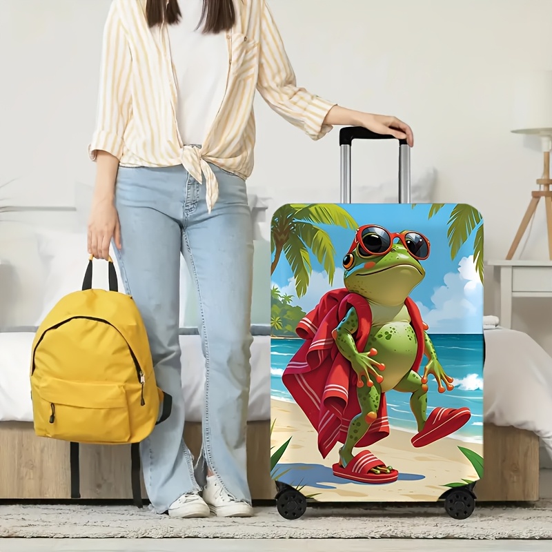 TEMU Jit1pc Travel Essential Frog Beach Pattern Luggage Cover, Steering Wheel Dustproof Elastic For Luggage 45.72-81.28 Cm Elastic Luggage