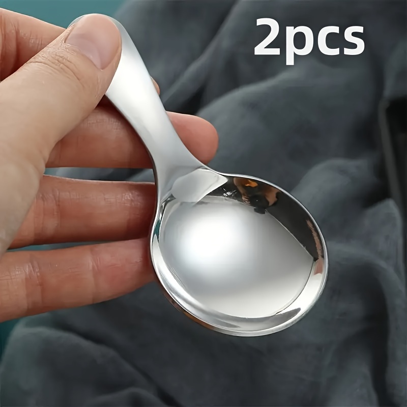 TEMU 2 Piezas Mini de Acero Inoxidable para Recipientes con Mango Corto, Cuchara Plateada para Helado, , , Sal, Condimentos, Postres y Café, Cuchara