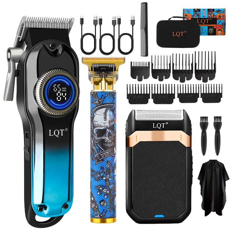 LQT 2/3pcs Electric Hair Clipper Set Designed Specifically for Men, Featuring a Unique Graffiti Style Grooming Kit That Includes a Beard Trimmer And Razor, Making It a Perfect Portable Home Haircutting Tool And an Ideal Gift Choice for Father'S Day.