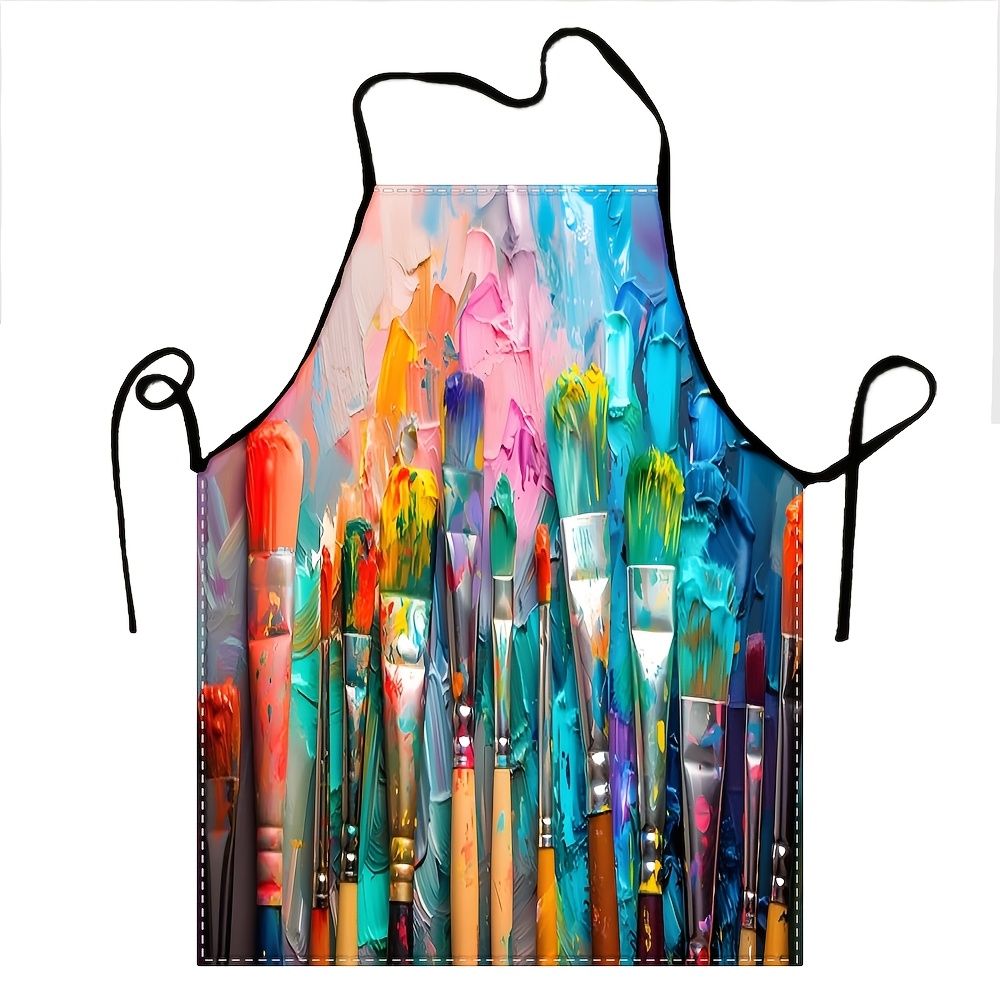 TEMU 1 tablier imprimé avec palette de peinture abstraite | Design tourbillonnant coloré avec pinceaux et , tissu en polyester durable