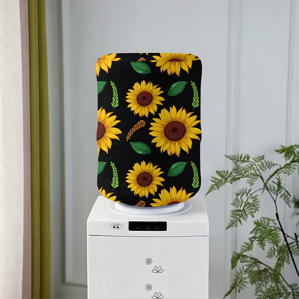 TEMU 1pc Water Dispenser Dust Cover, Sunflower Floral Printed Polyester Water Bottle Cover, Suitable For 5-gallon Water Bottles, Elastic Fabric Water