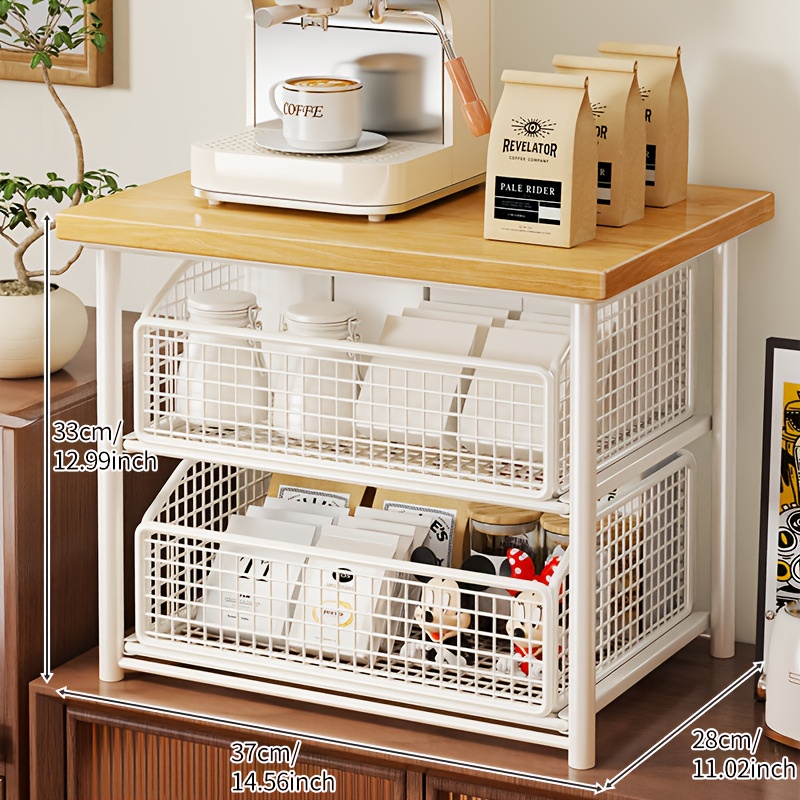 Temu – TEMU Kitchen Storage Rack With Drawers And Baskets | Suitable For Coffee Makers, Utensils, Spices – Modern Design, No Power Needed, Durable Home