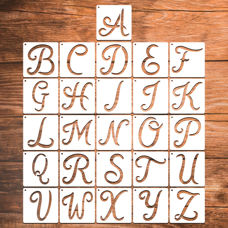Image of A Set Of 26 English Letter Painting Stencils, Washable And Reusable. Suitable For Indoor And Outdoor Decoration, Textiles, Walls, Rocks, Floors, Journals, Signage. Made Of Pet Material
